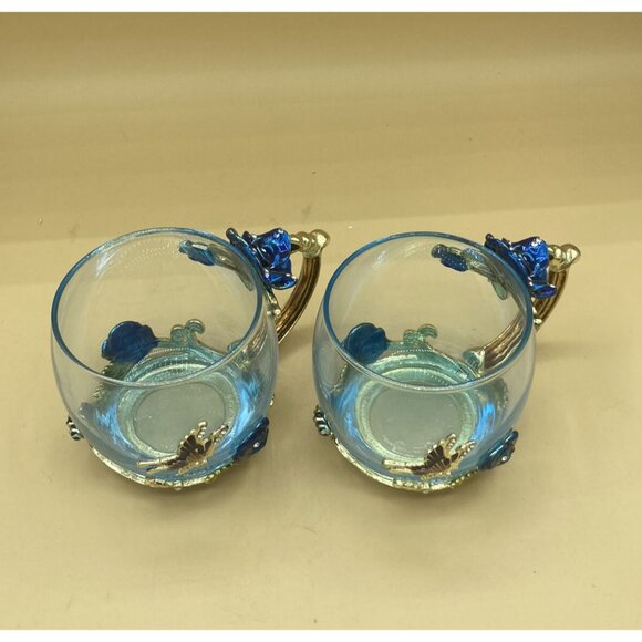 ARC of France Luxury Classic Enamel Coffee Cup Blue Butterfly LOT 2 - Picture 8 of 12